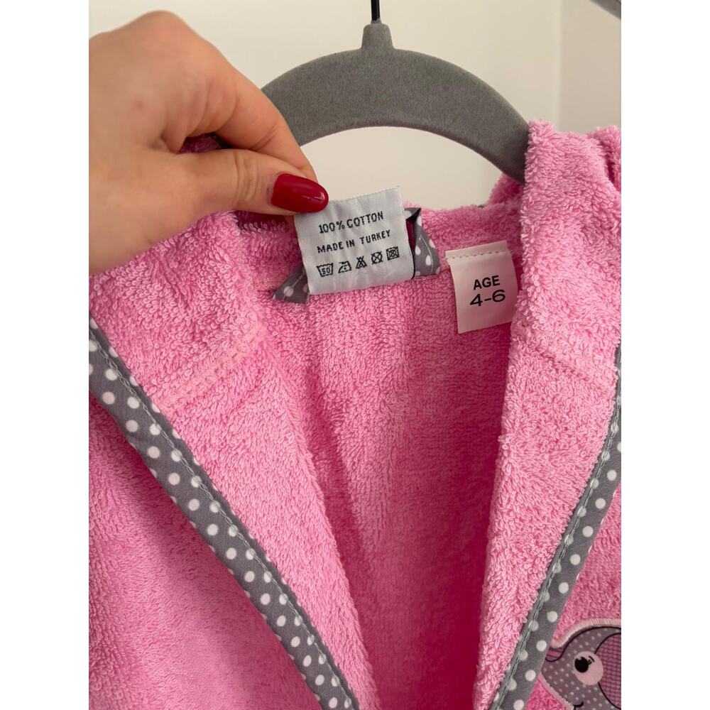 Kids Pink Bathrobe 100% Cotton Hooded Elephant Soft Robe 4-6 Years - Picture 7 of 7